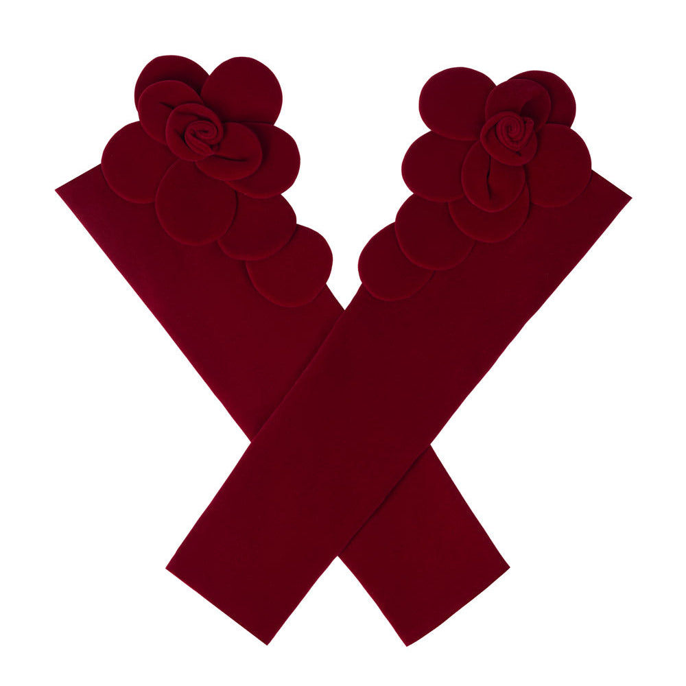 Amora Flower Applique Velvet Gloves