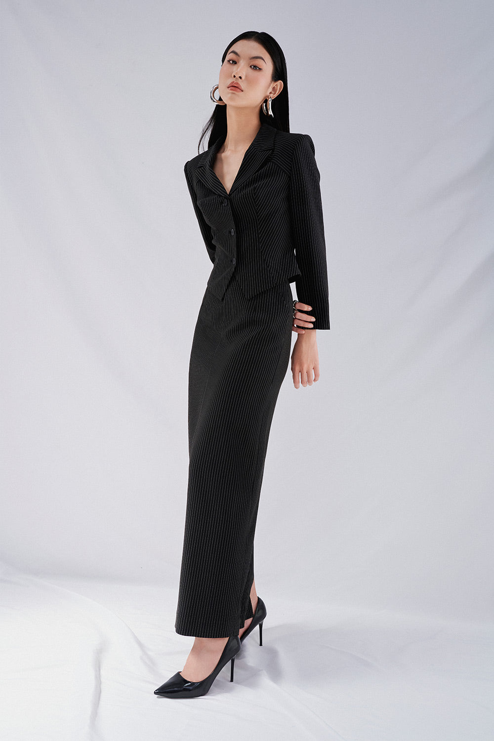 Desi Straight High Waist Polyester Maxi Skirt