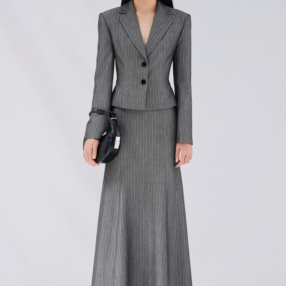 Emma Mermaid Wavy Wool Blend Maxi Skirt