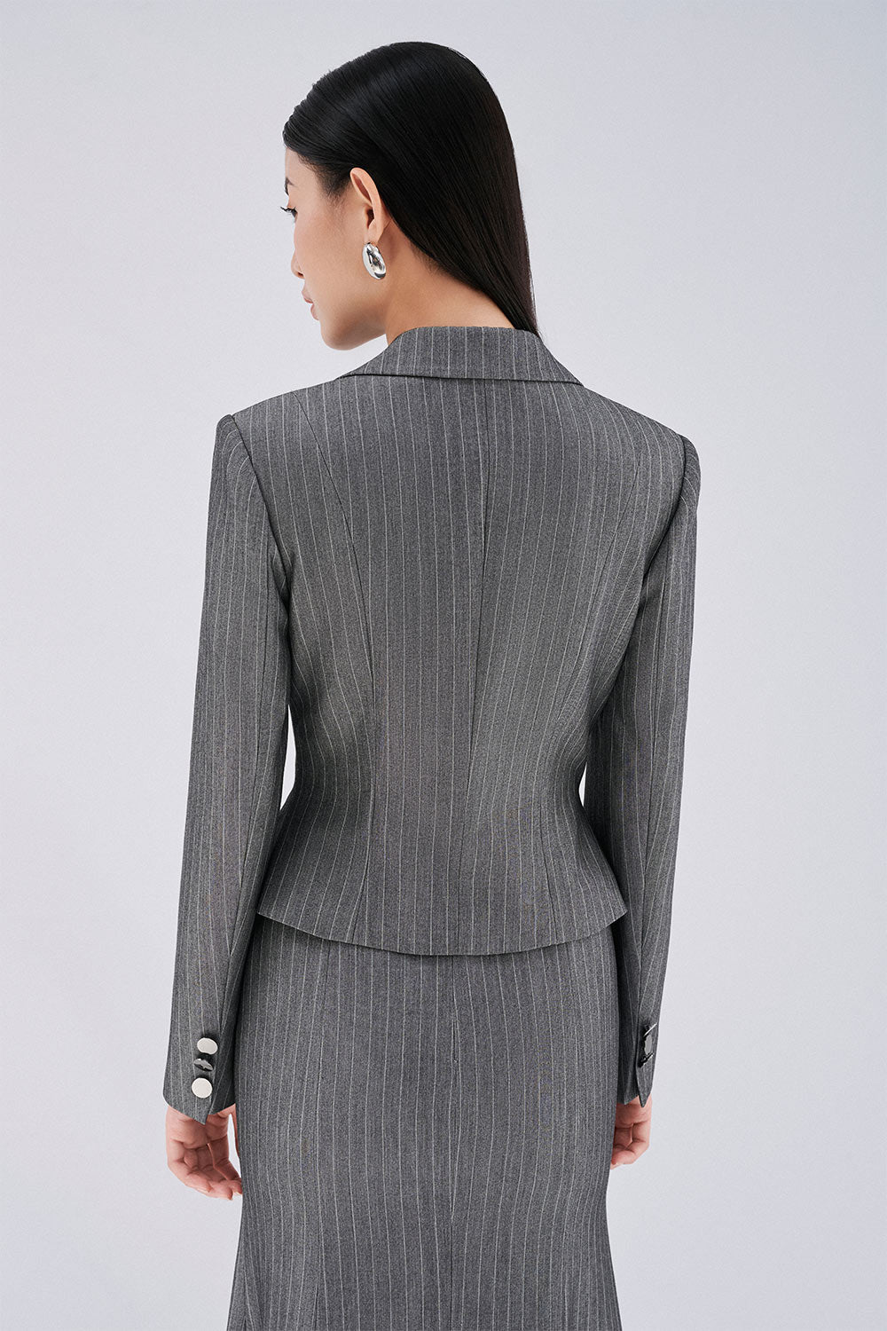 Emma Sheath Square Shoulder Wool Blend Blazer