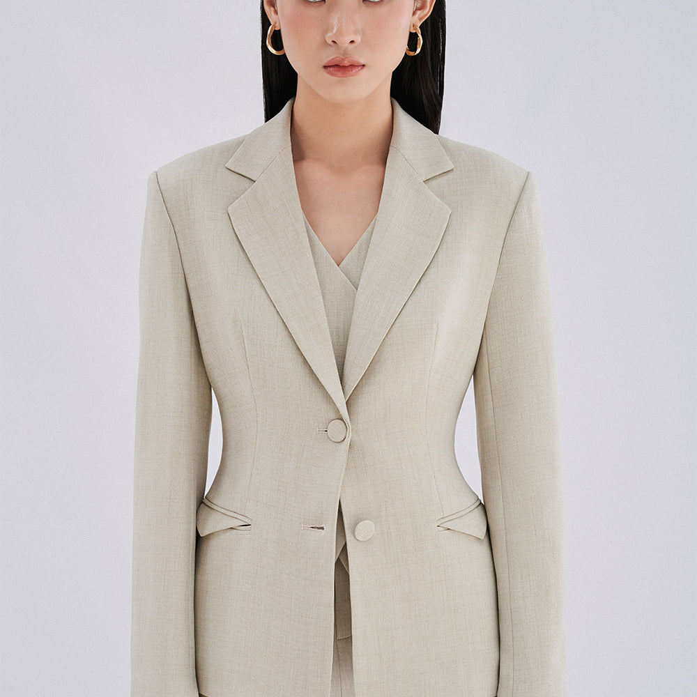 Maddy Sheath Notch Lapel Twill Blazer