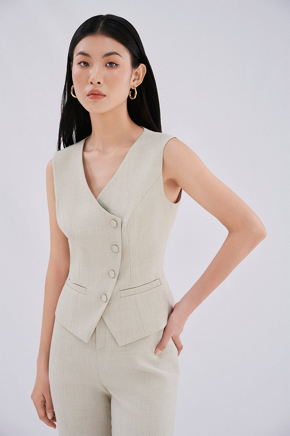 Maddy Bodycon Crossover Twill Vest