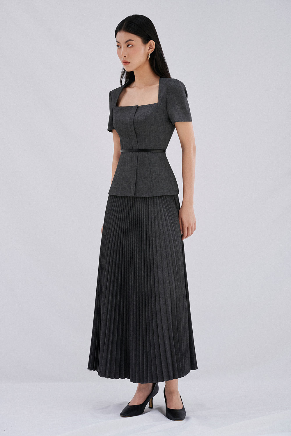 Daria A-line Knife-Pleated Wool Blend Maxi Skirt