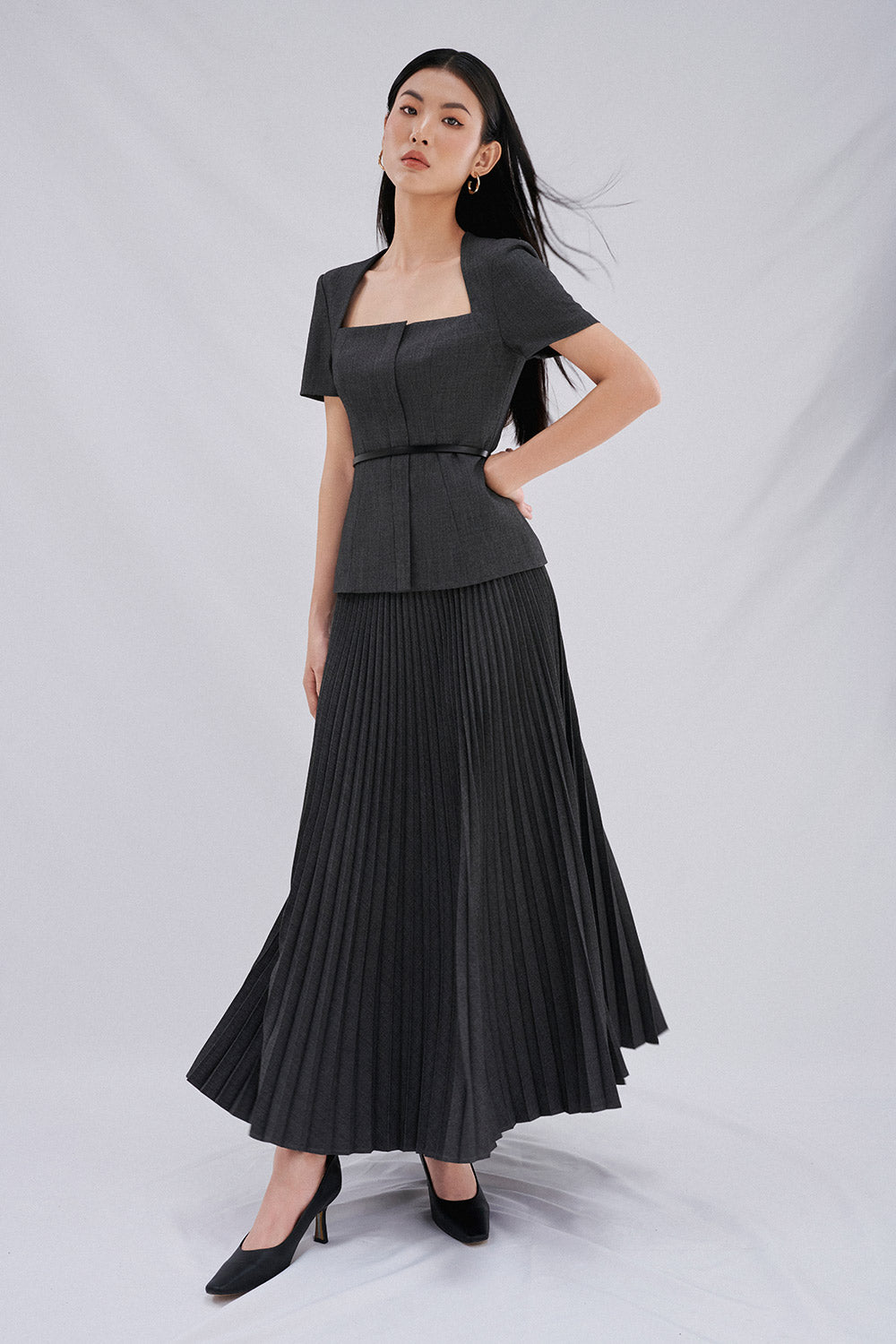 Daria A-line Knife-Pleated Wool Blend Maxi Skirt