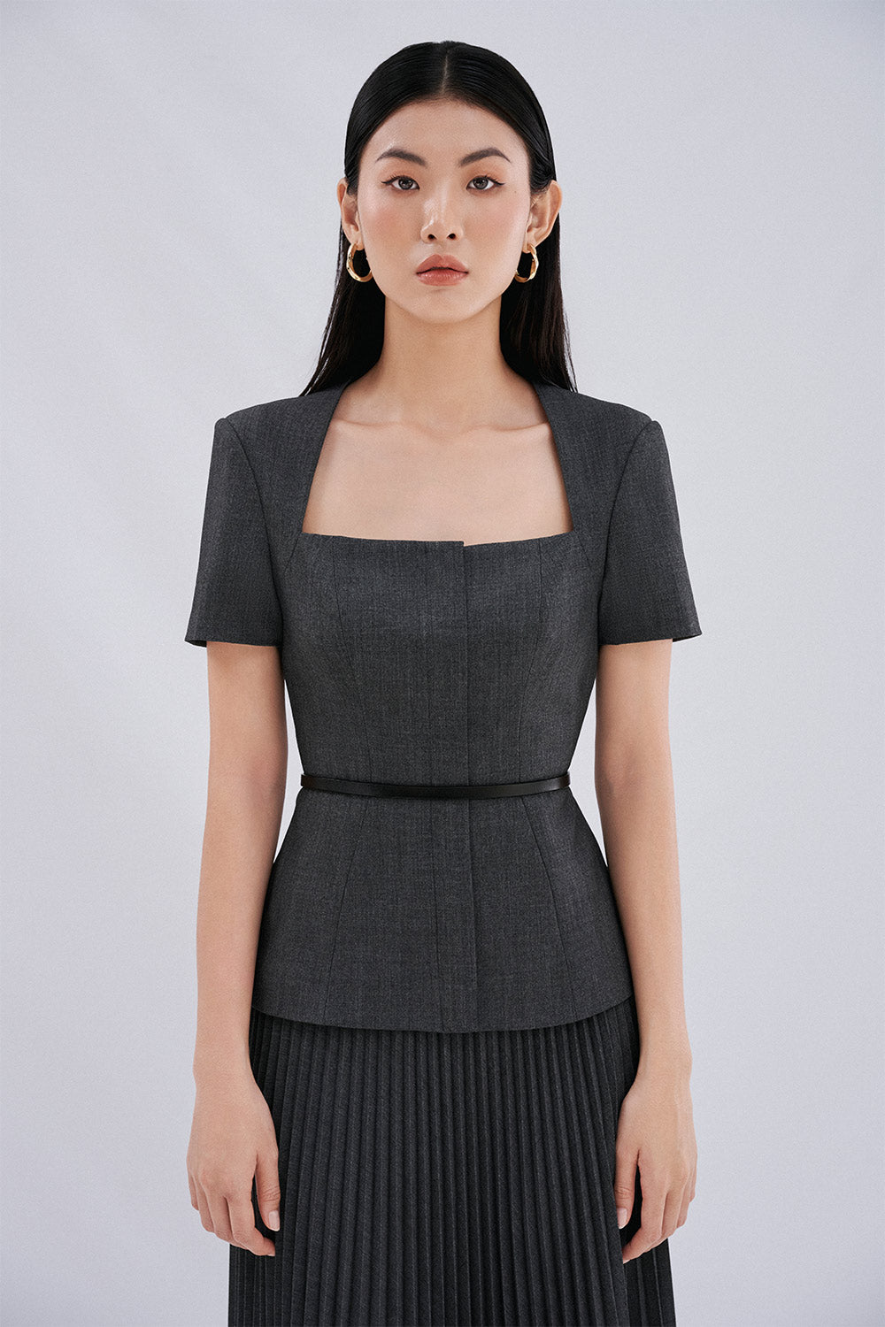 Daria A-line Knife-Pleated Wool Blend Maxi Skirt