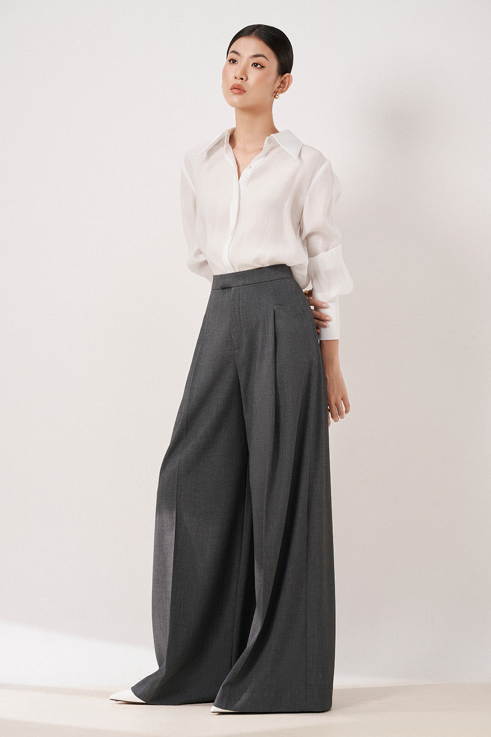 Naomi Straight Wide Leg Wool Blend Maxi Pants