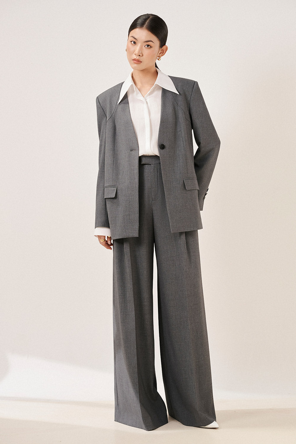 Naomi Straight Wide Leg Wool Blend Maxi Pants