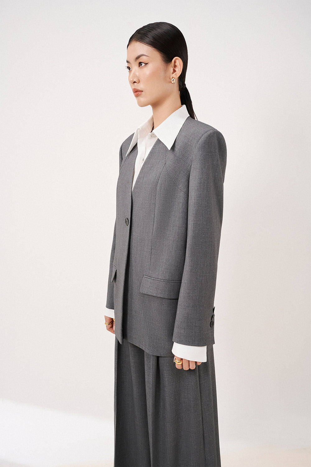 Naomi Straight Wide Leg Wool Blend Maxi Pants