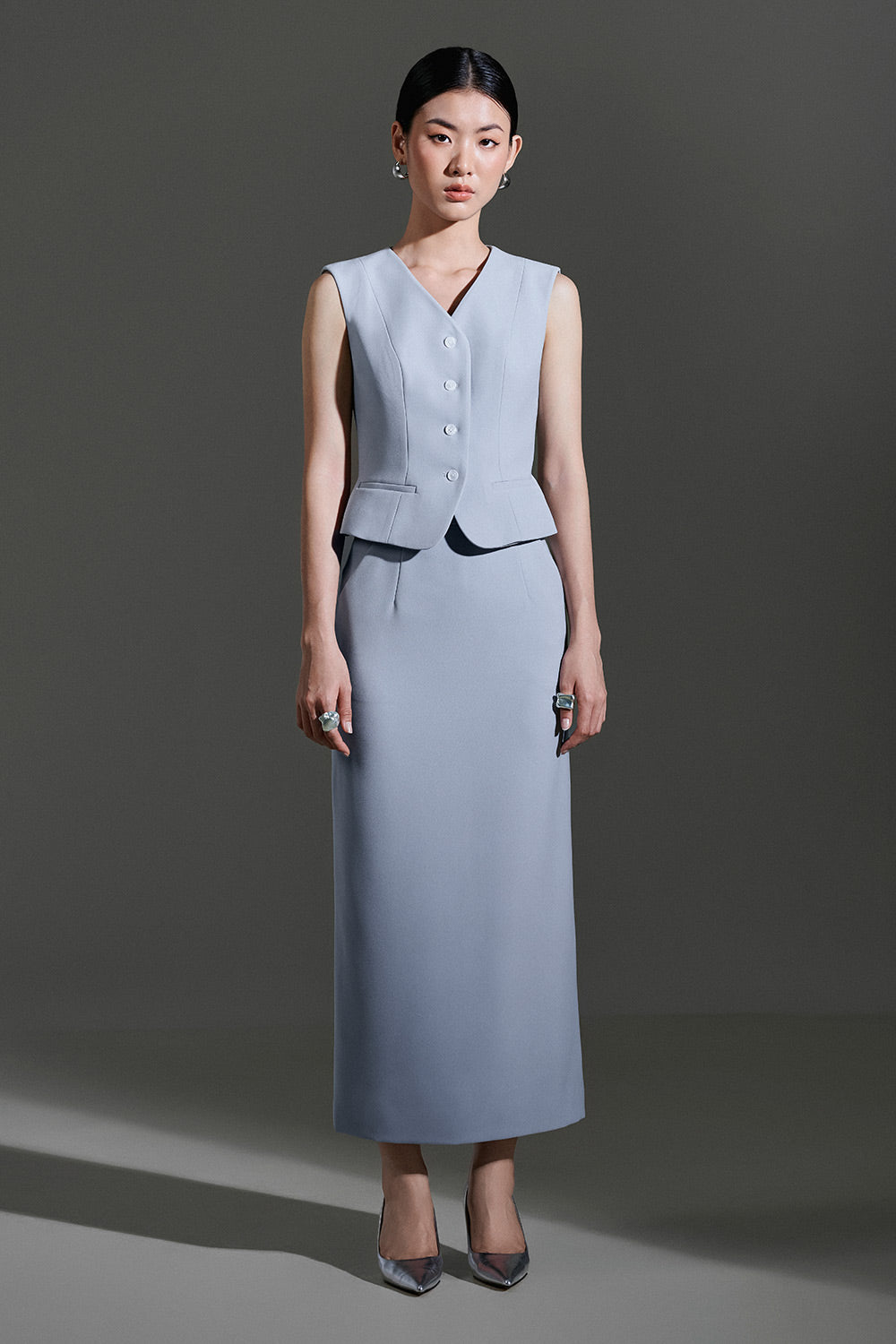 Xavia Bodycon Sleeveless Twill Vest