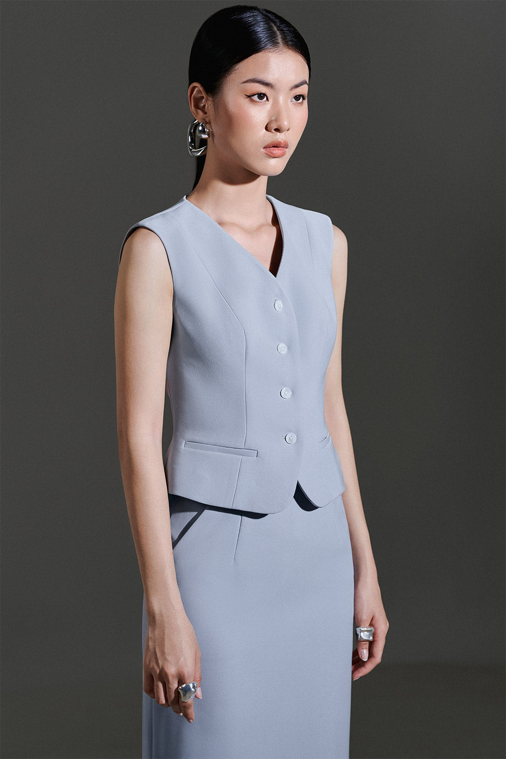 Xavia Bodycon Sleeveless Twill Vest