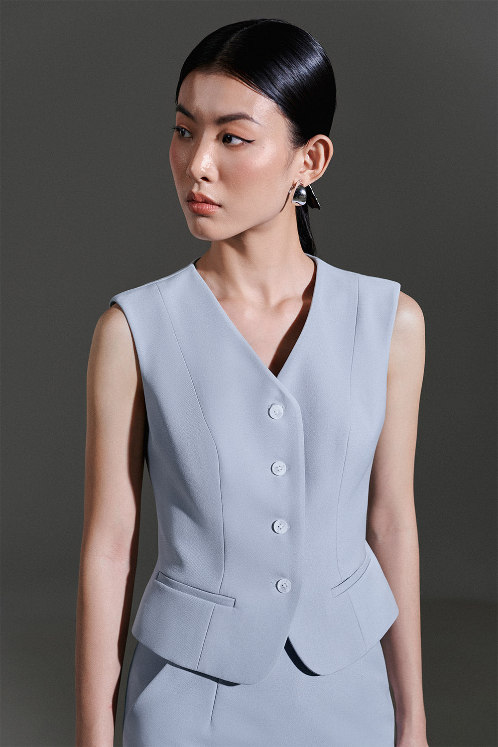 Xavia Bodycon Sleeveless Twill Vest