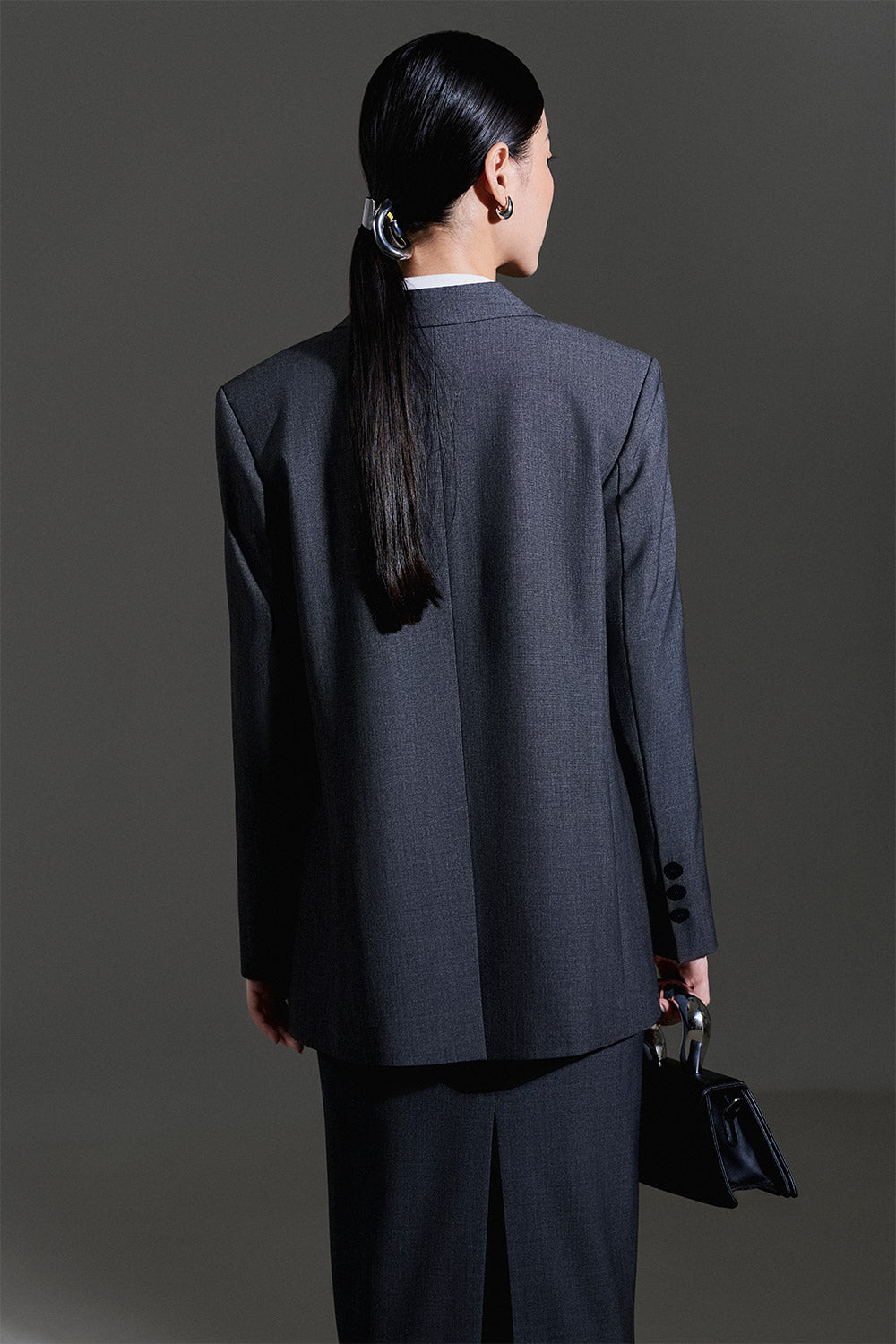 Zelda Straight Flap Pocket Wool Blend Blazer