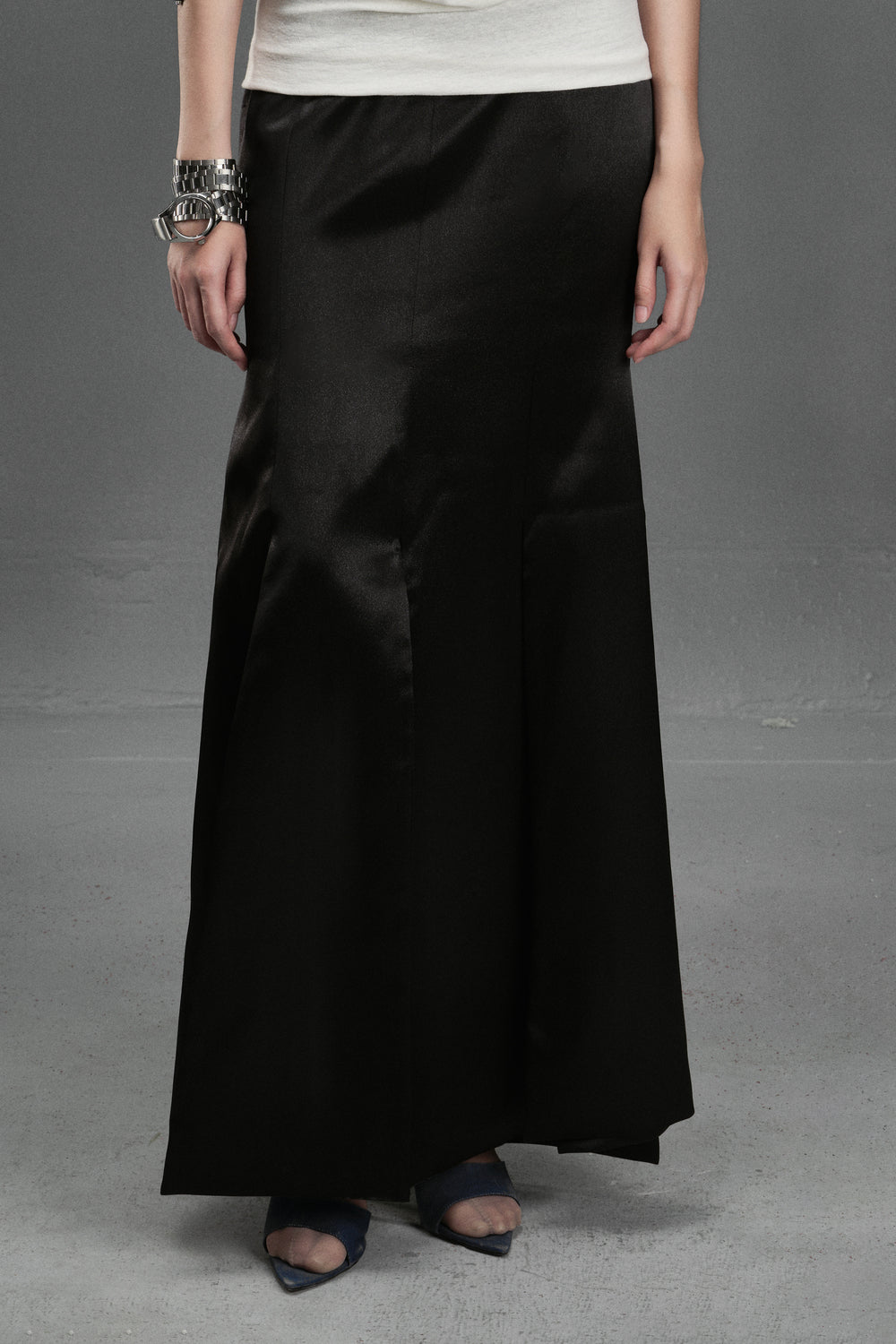 Octopus A-line Back Slit Silk Maxi Skirt