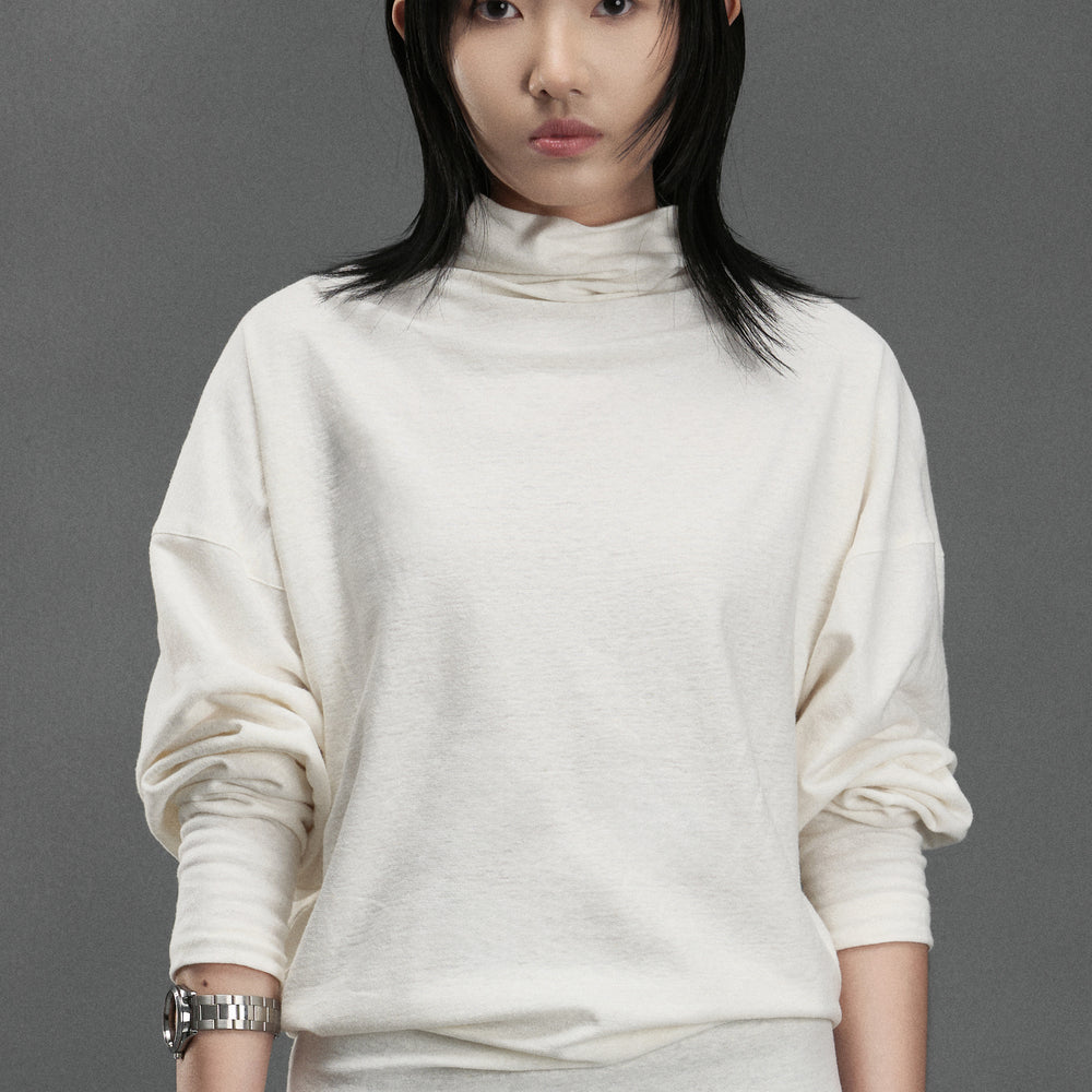 Octopus Blouson Turtle Neck Spandex Top