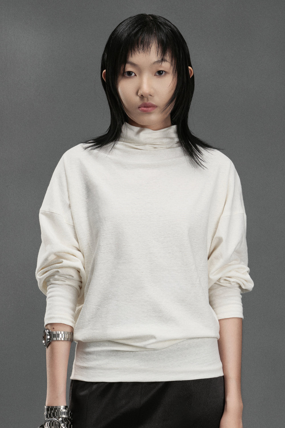 Octopus Blouson Turtle Neck Spandex Top