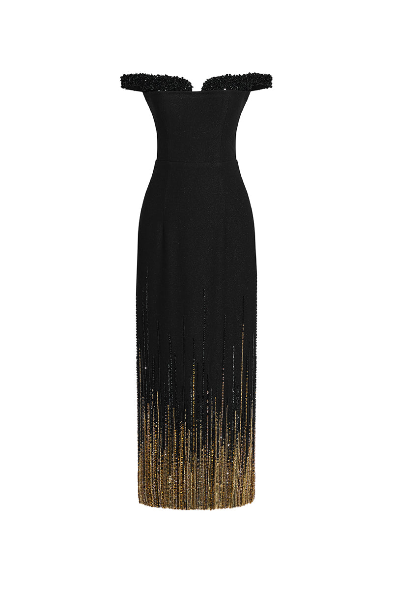 Midnight Off-Shoulder Maxi Dress