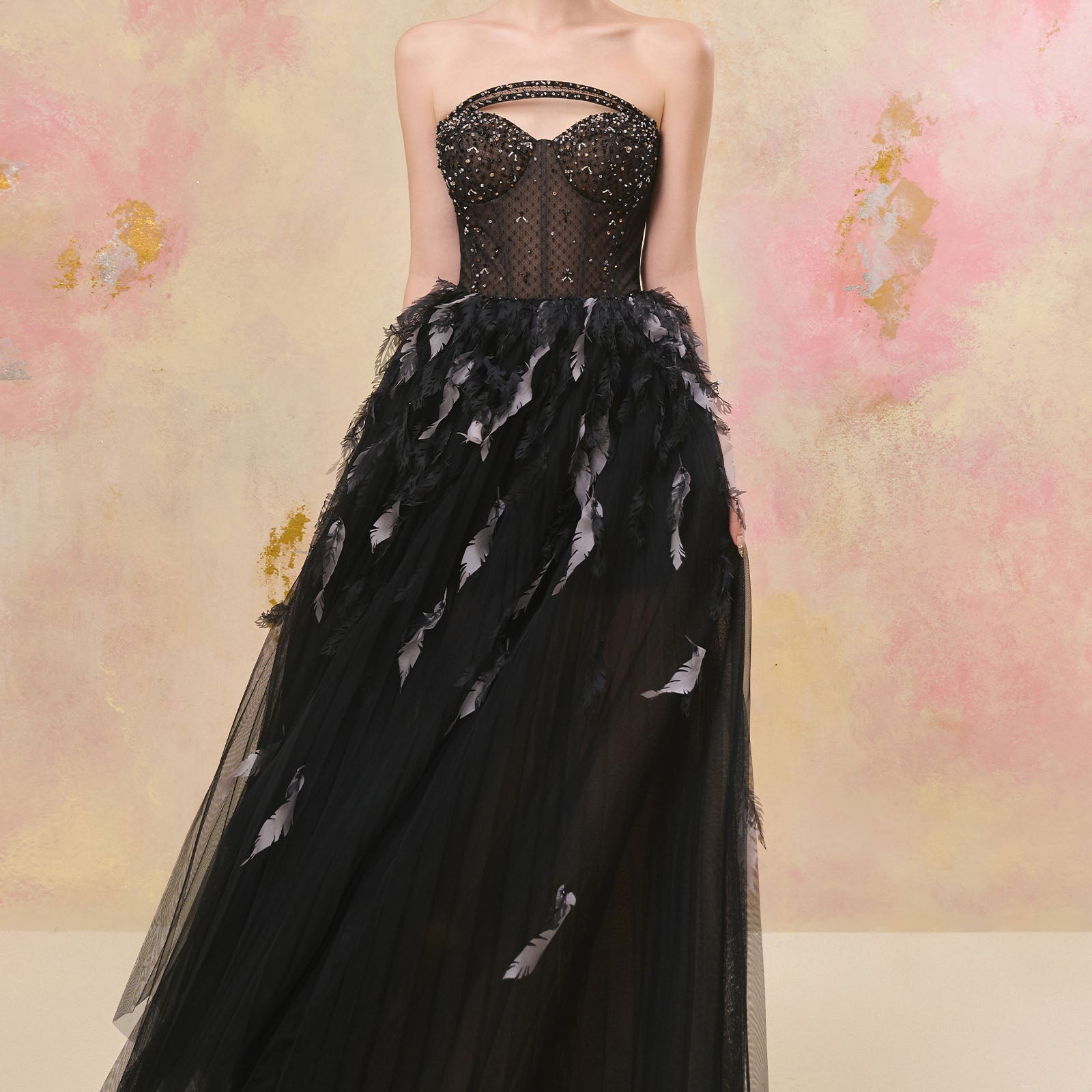 Yunara Feather Maxi Dress