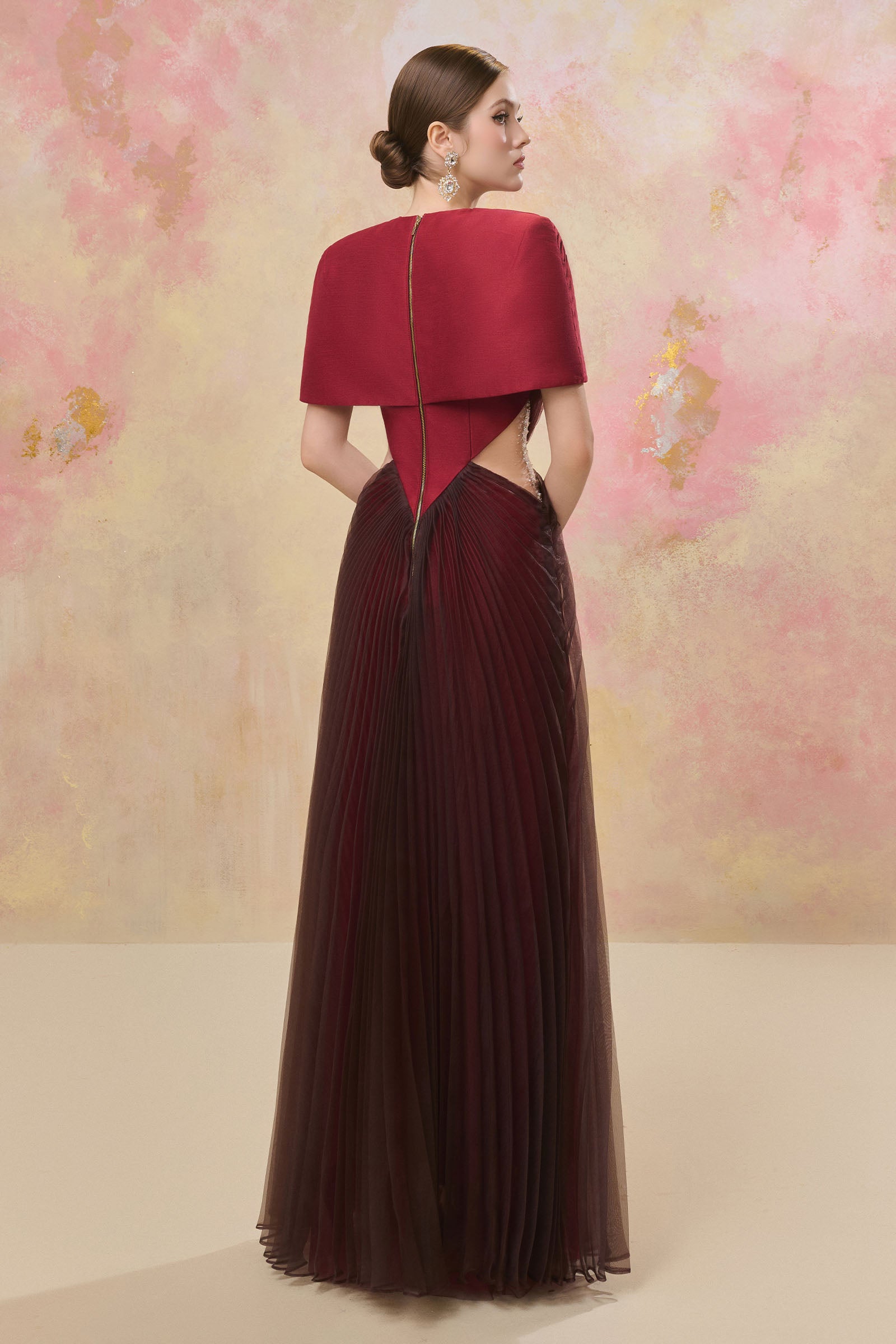 Crimson Cape Sleeve Maxi Dress
