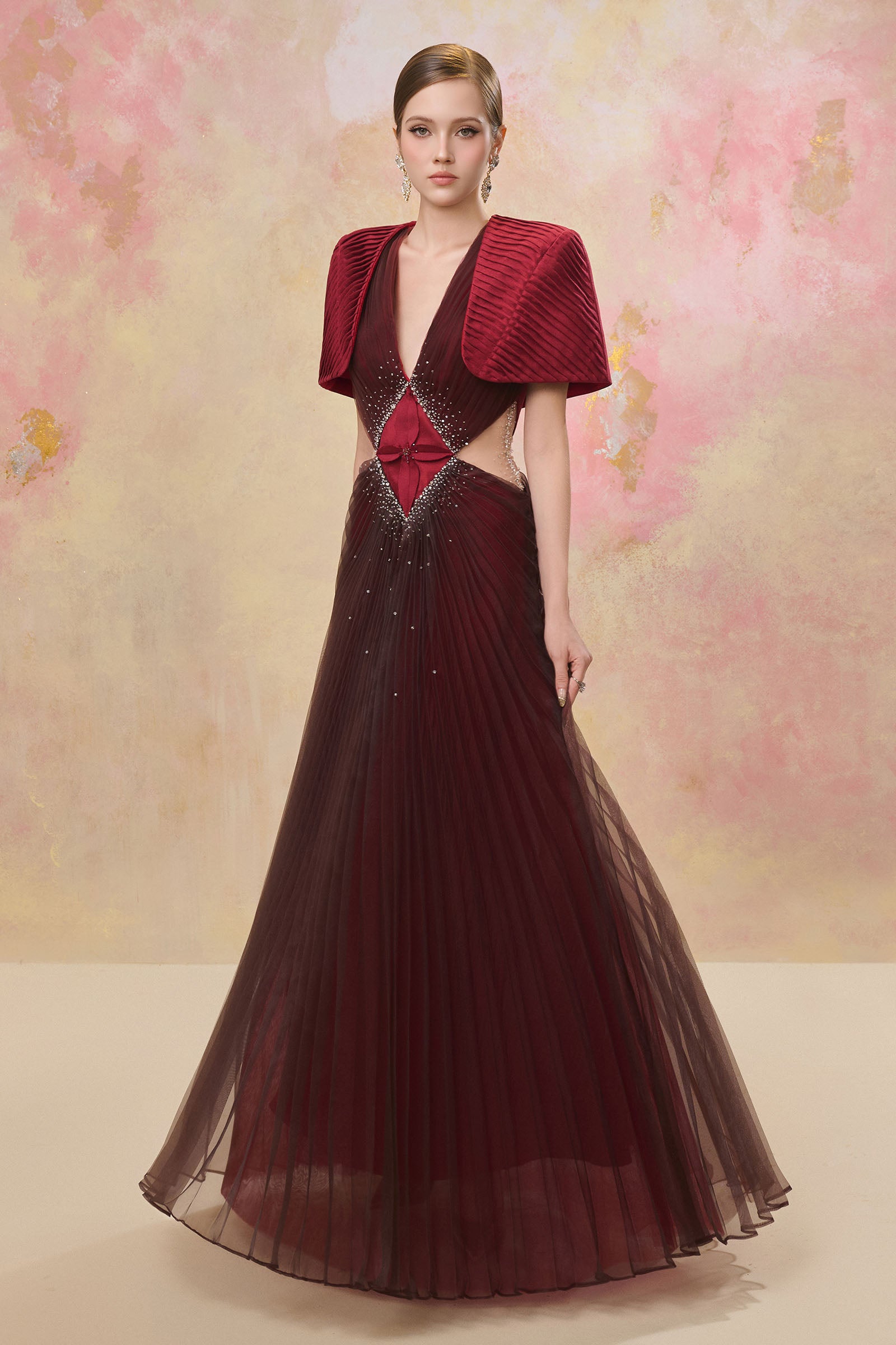 Crimson Cape Sleeve Maxi Dress