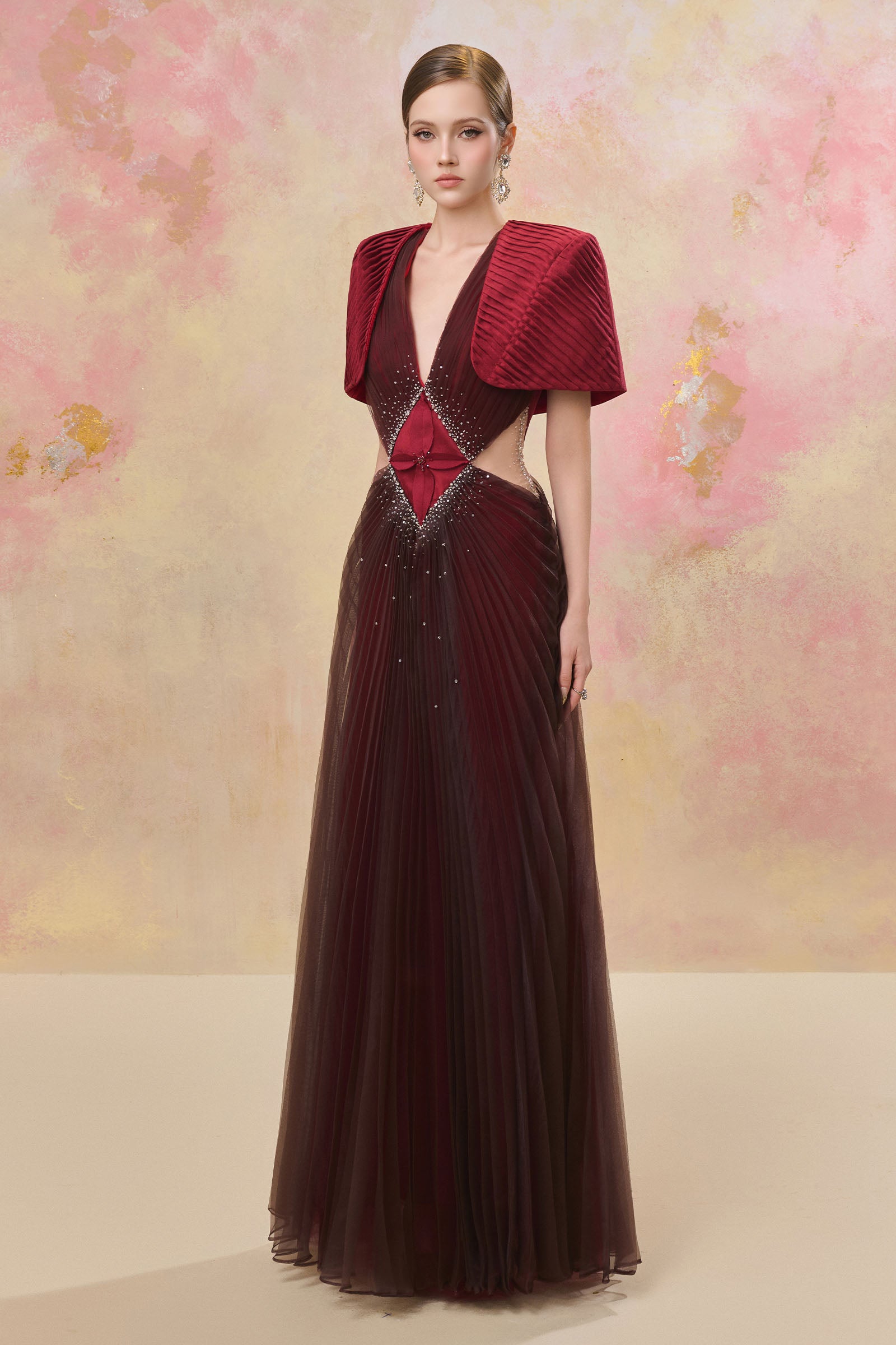Crimson Cape Sleeve Maxi Dress