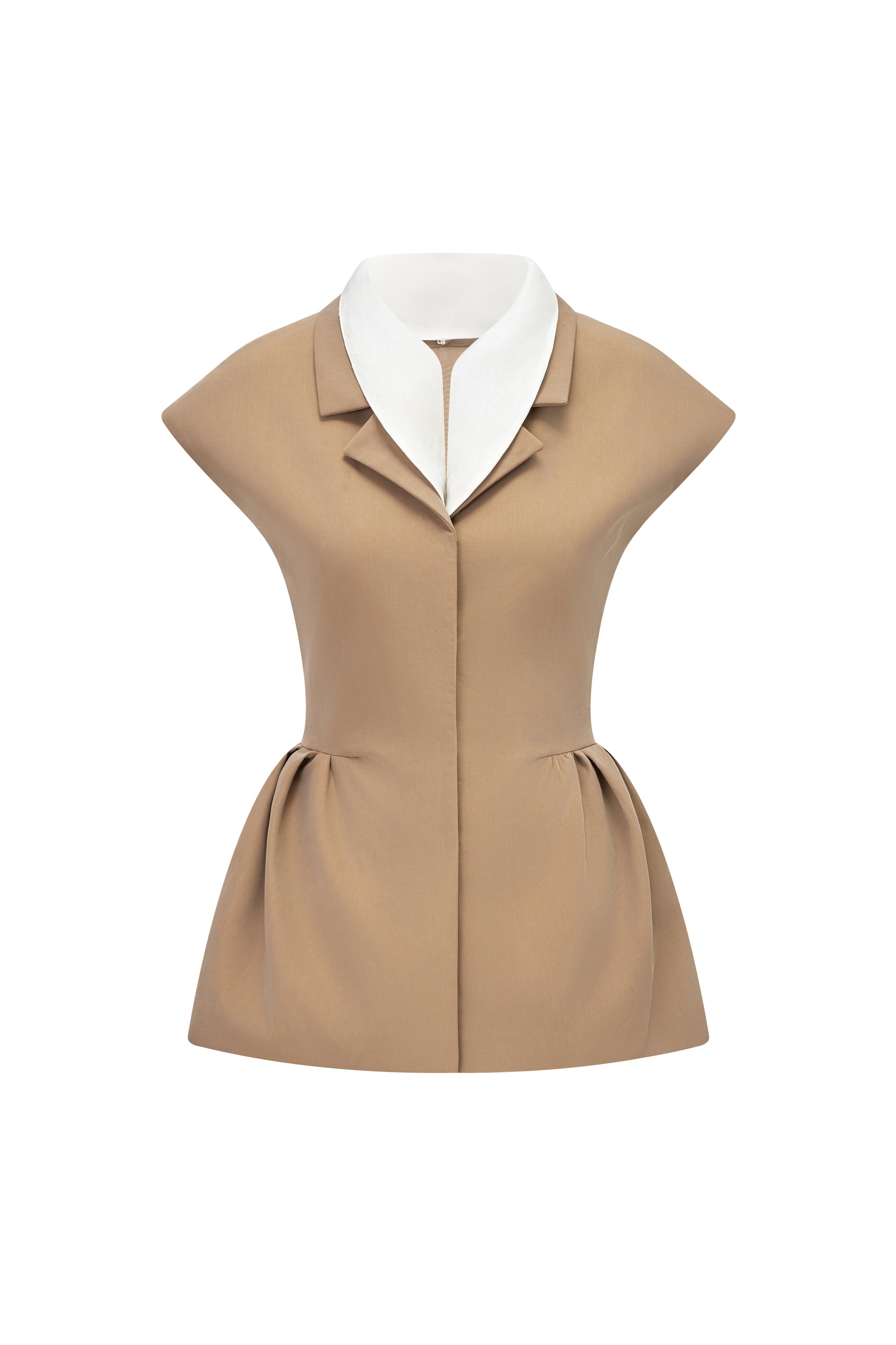Michelle Peplum Contrasting Collar Twill Top
