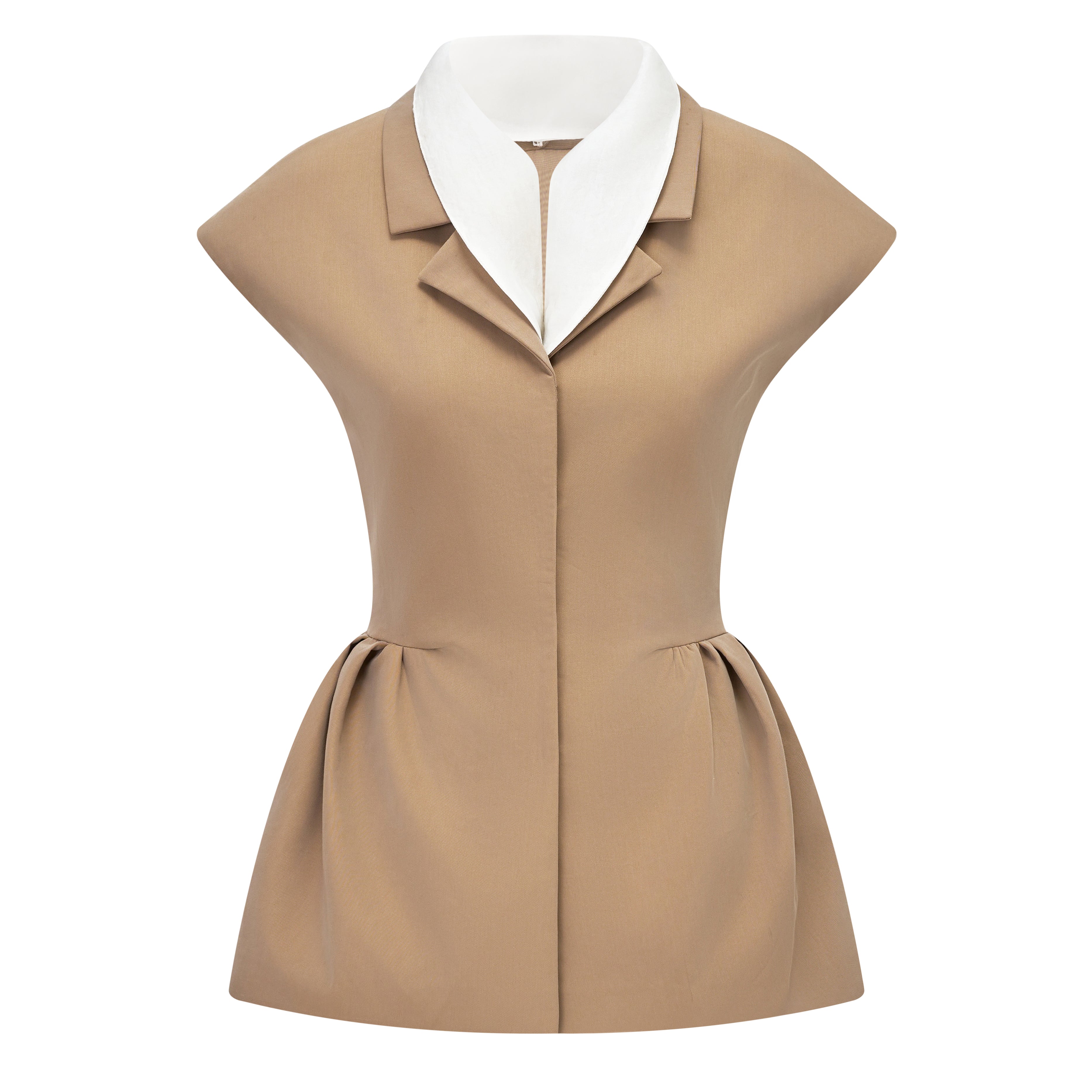Michelle Peplum Contrasting Collar Twill Top