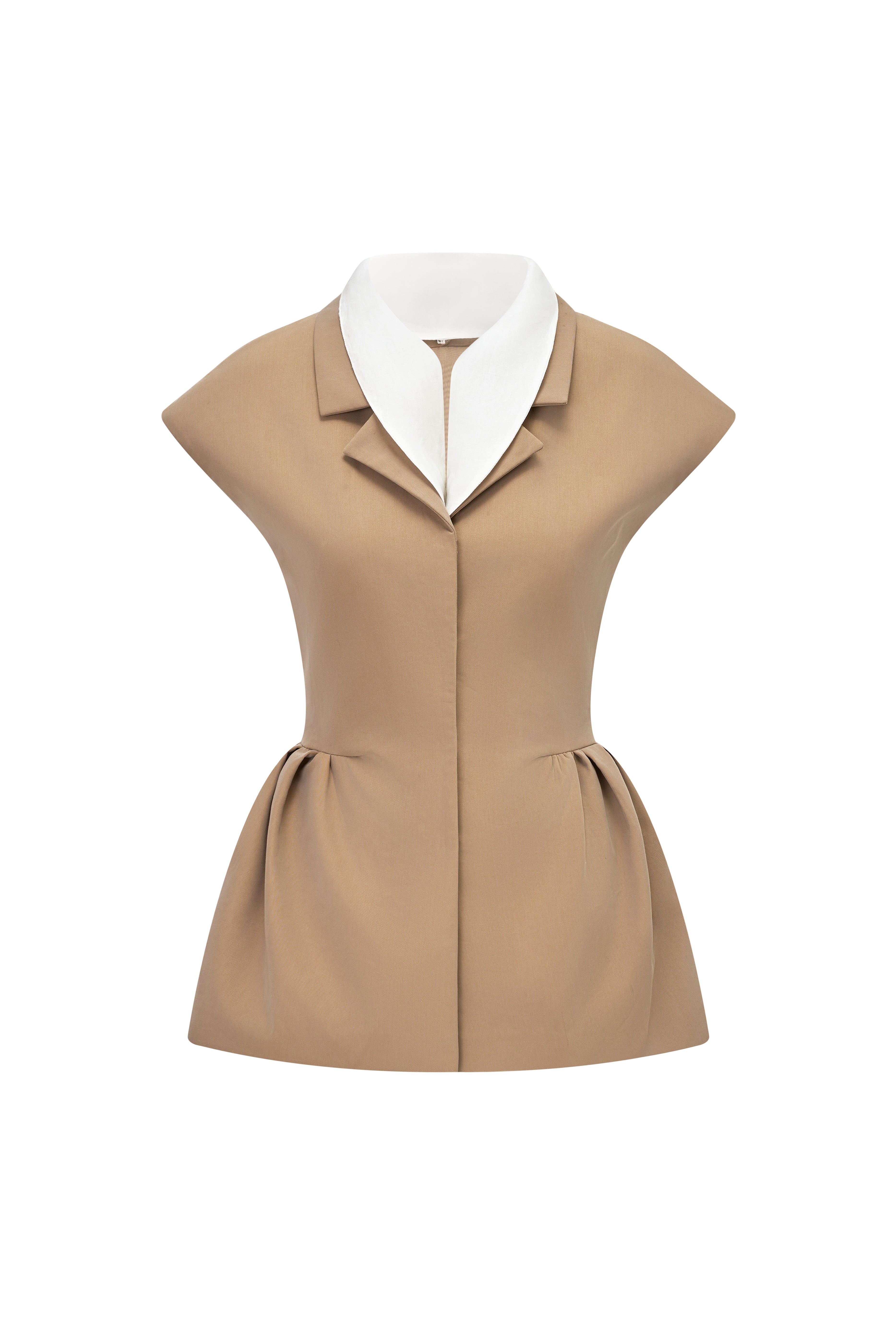 Michelle Peplum Contrasting Collar Twill Top