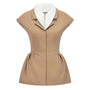 Michelle Peplum Contrasting Collar Twill Top