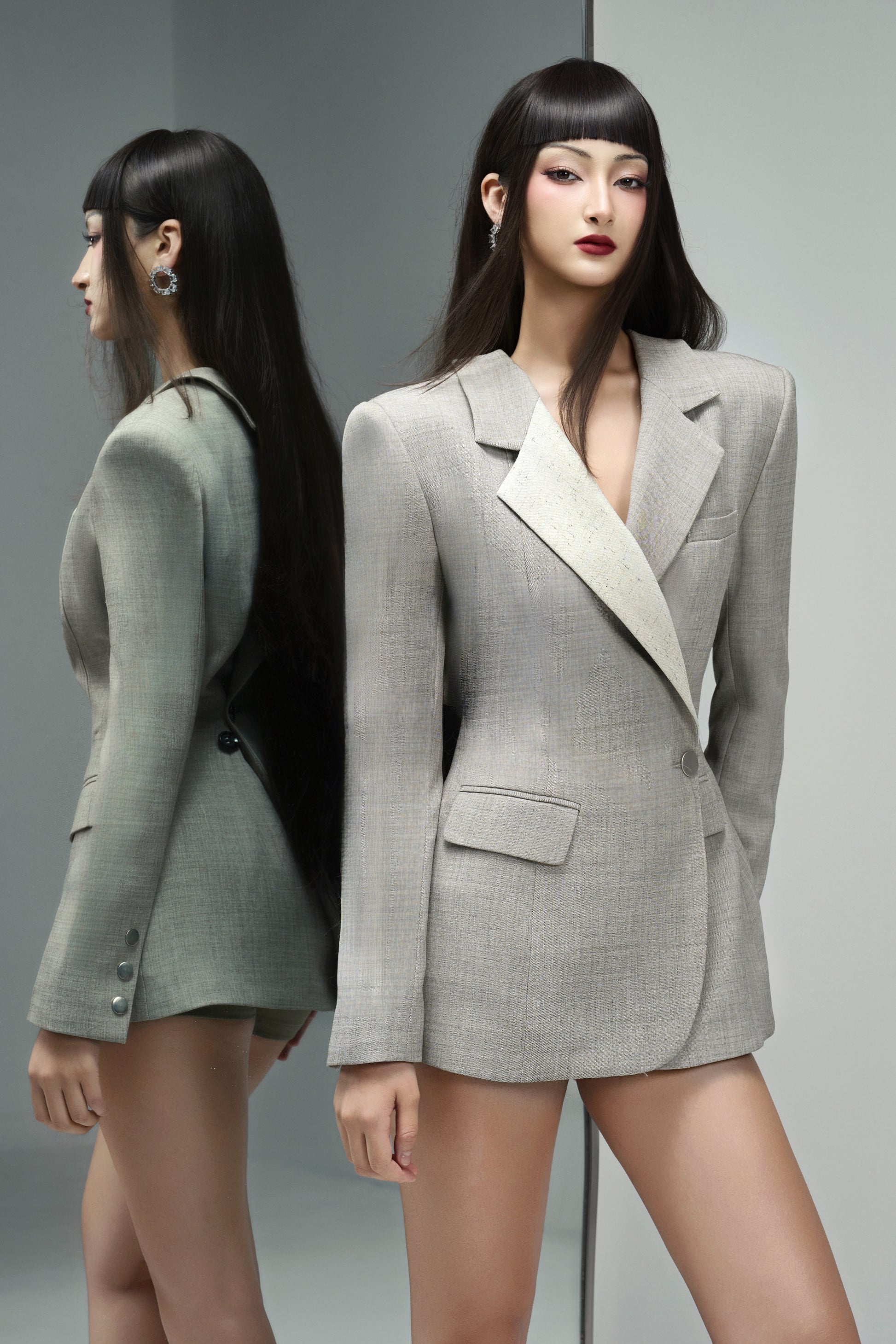 Van Hourglass Crossover Crinkle Crepe Blazer