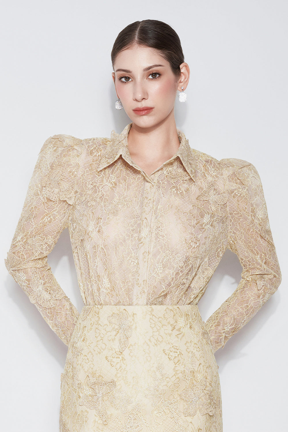 Butterfly Reverie Straight Leg Of Mutton Sleeved Tulle Shirt