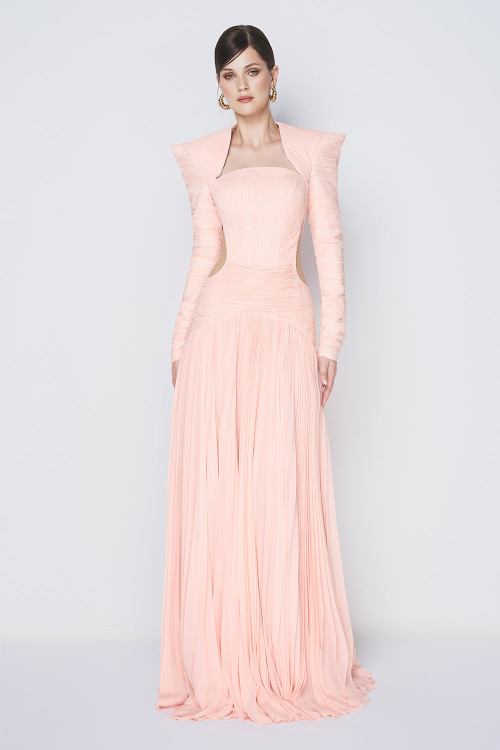 Celestial Drop Waist Square Shoulder Chiffon Floor Length Dress