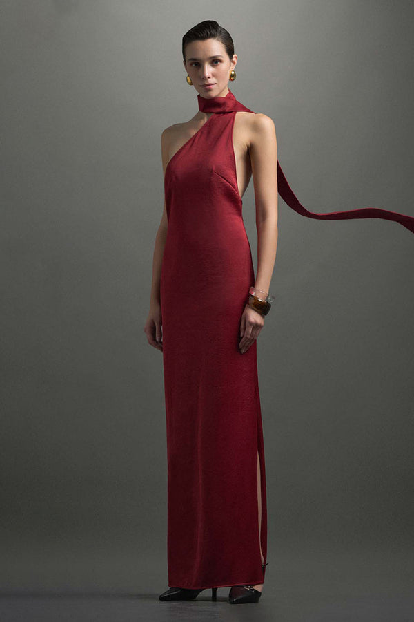 Helen Scarf Neck Silk Maxi Dress