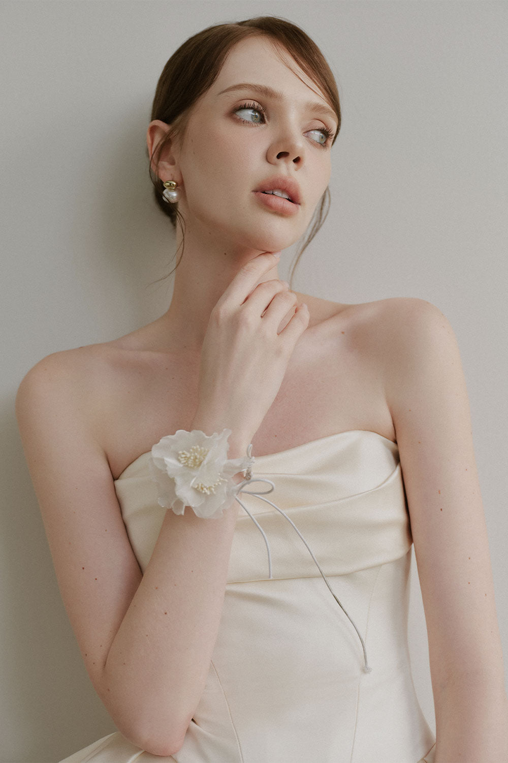 Audrey Tulip Semi-Heart Neck Duchess Satin Midi Dress