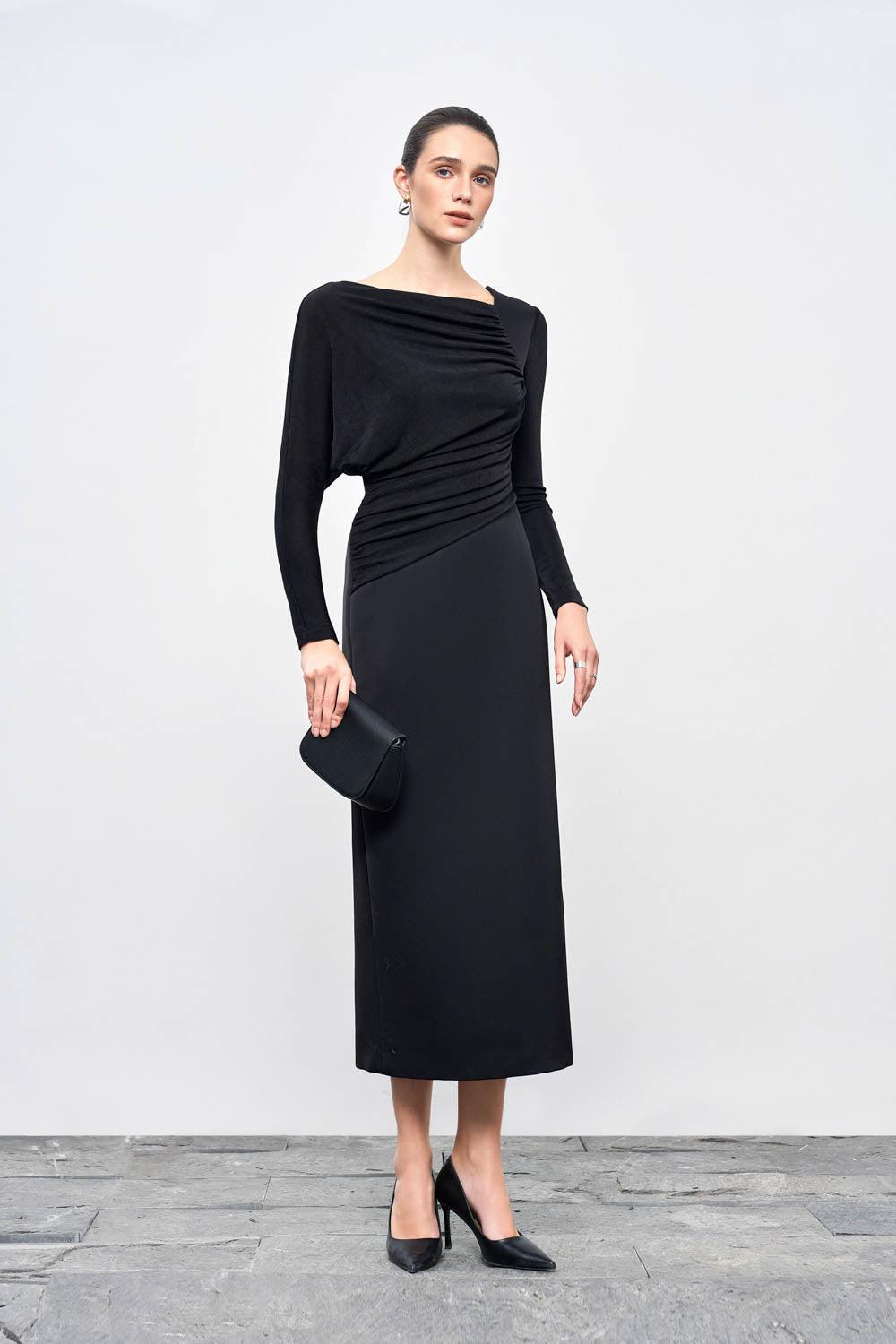 Mirabel A-line Back Slit Taffeta Midi Dress