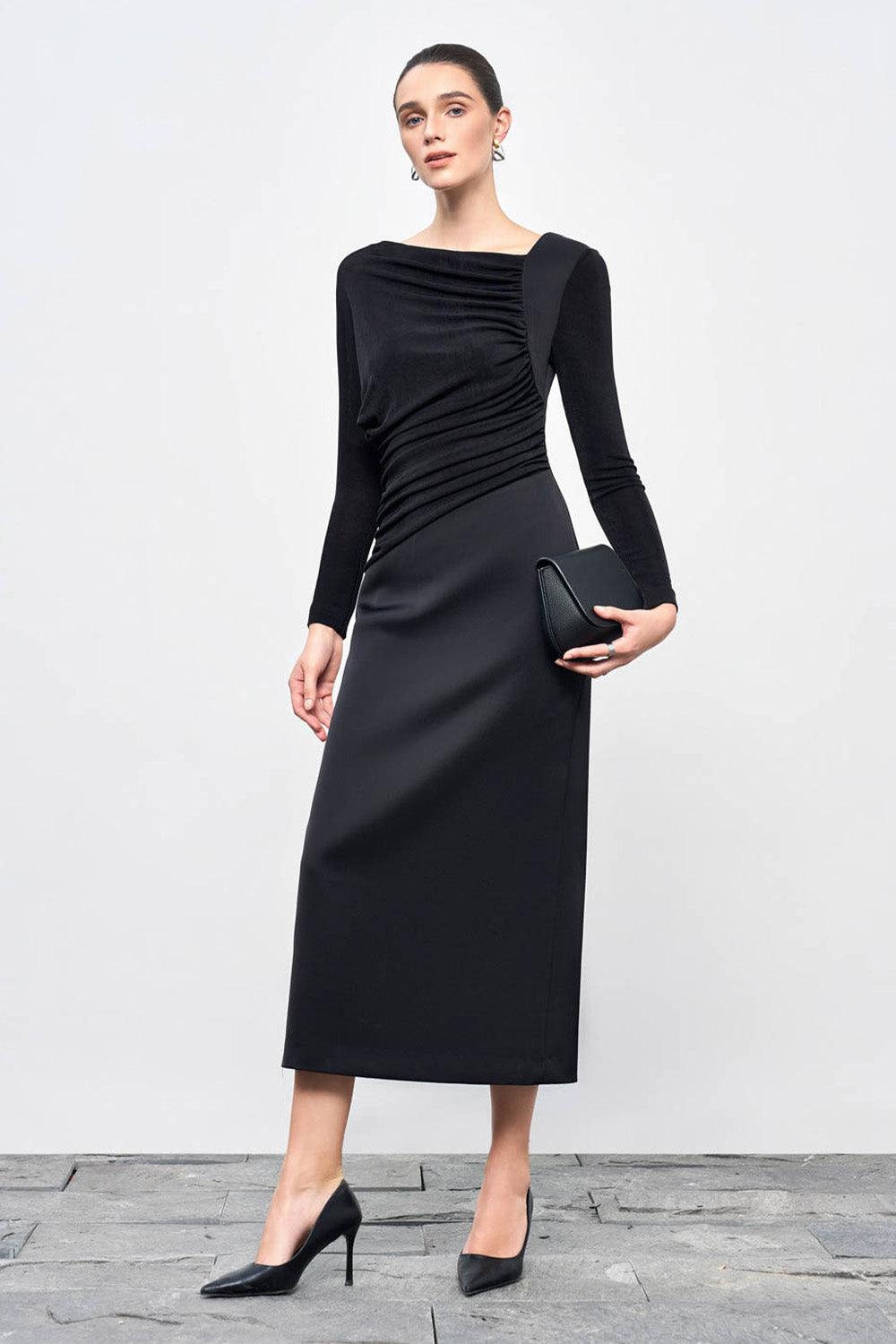 Women's Mirabel A-line Back Slit Taffeta Midi Dress S/M/L/XL/Customize Red/Black MEAN BLVD Black / M Women's Mirabel A-line Back Slit Taffeta Midi Dress S/M/L/XL/Customize Red/Black MEAN BLVD Black / M