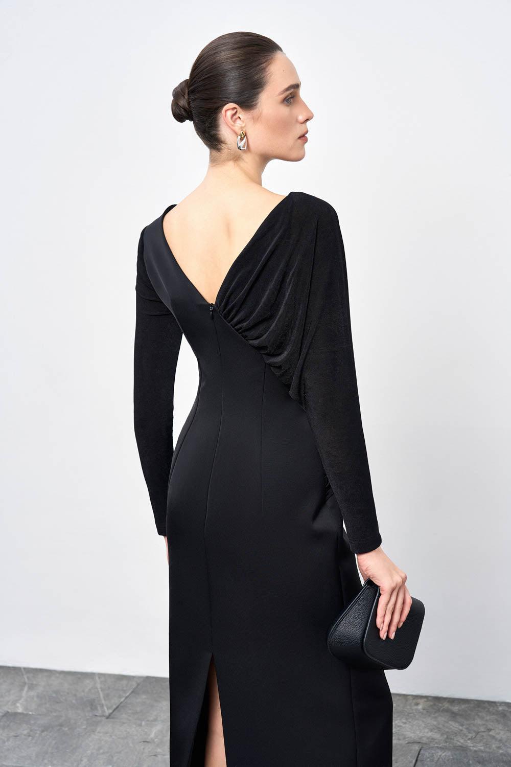 Women's Mirabel A-line Back Slit Taffeta Midi Dress S/M/L/XL/Customize Red/Black MEAN BLVD Black / M Women's Mirabel A-line Back Slit Taffeta Midi Dress S/M/L/XL/Customize Red/Black MEAN BLVD Black / M