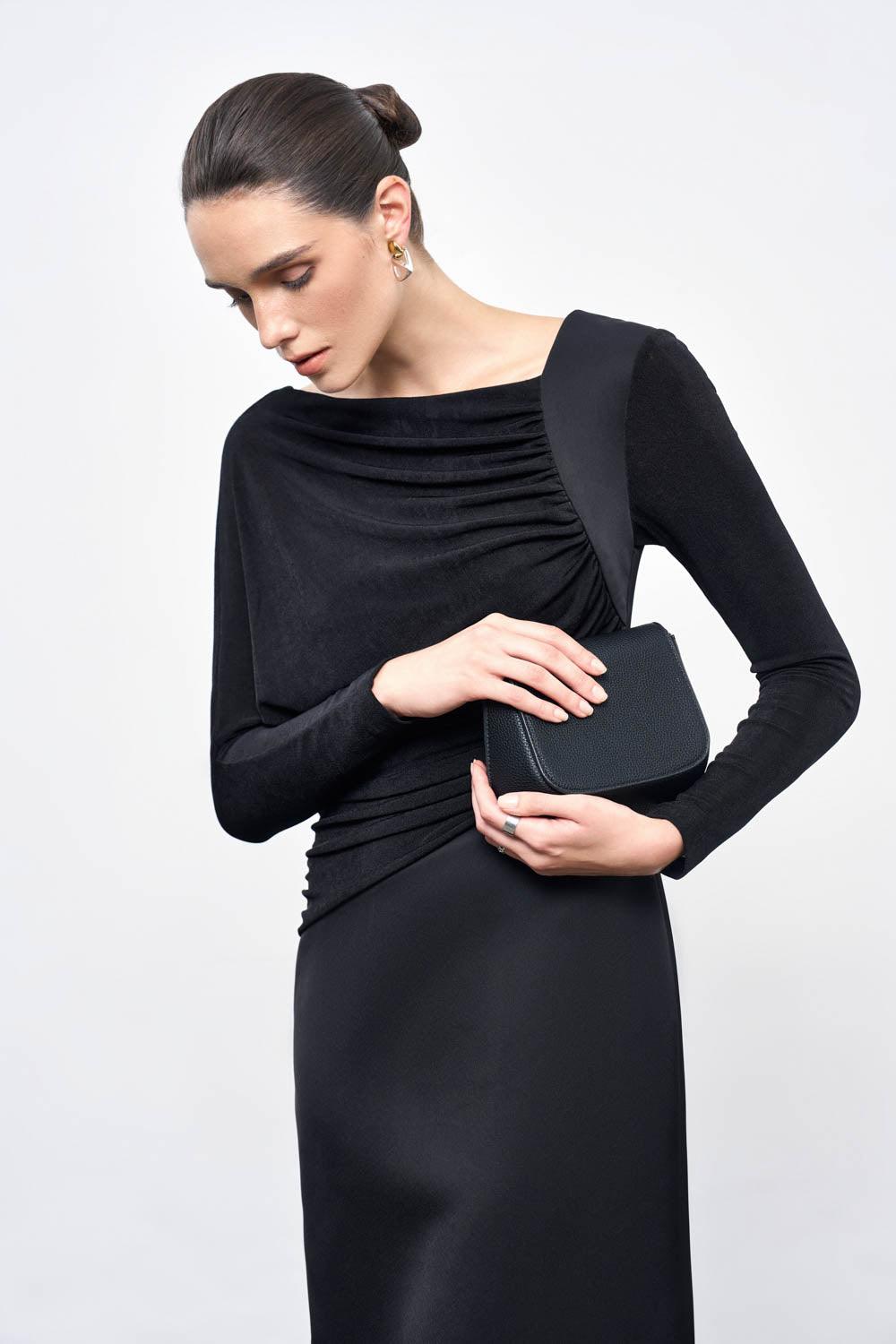 Women's Mirabel A-line Back Slit Taffeta Midi Dress S/M/L/XL/Customize Red/Black MEAN BLVD Black / M Women's Mirabel A-line Back Slit Taffeta Midi Dress S/M/L/XL/Customize Red/Black MEAN BLVD Black / M