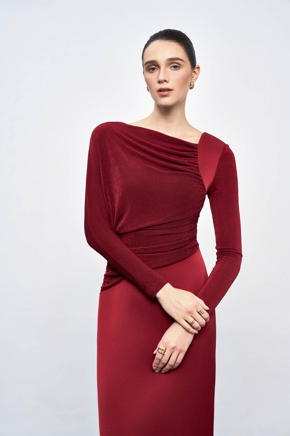 Women's Mirabel A-line Back Slit Taffeta Midi Dress S/M/L/XL/Customize Red/Black MEAN BLVD Red / S Women's Mirabel A-line Back Slit Taffeta Midi Dress S/M/L/XL/Customize Red/Black MEAN BLVD Red / S