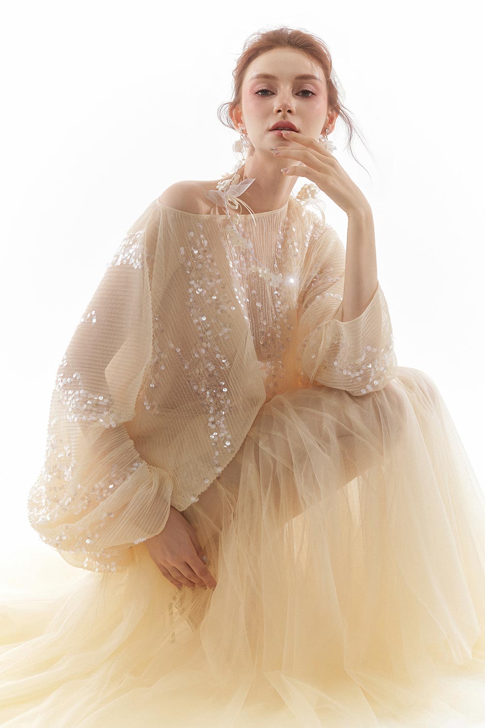 Grace Gored See-Through Tulle Floor Length Skirt