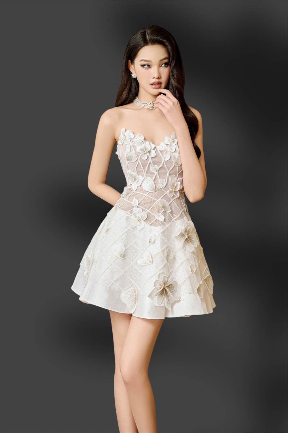 Lavish Fest A-line Flower Applique Mesh Taffeta Mini Dress