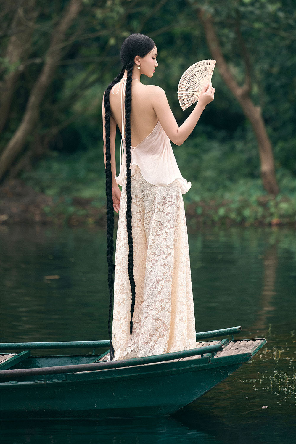 Thanh Di Halter Pleated Organza Top