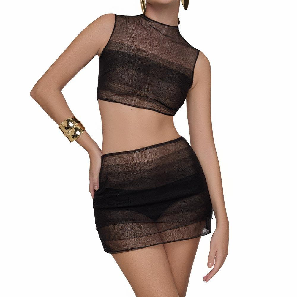 Lima Bodycon Mock Neck Mesh Mini Set