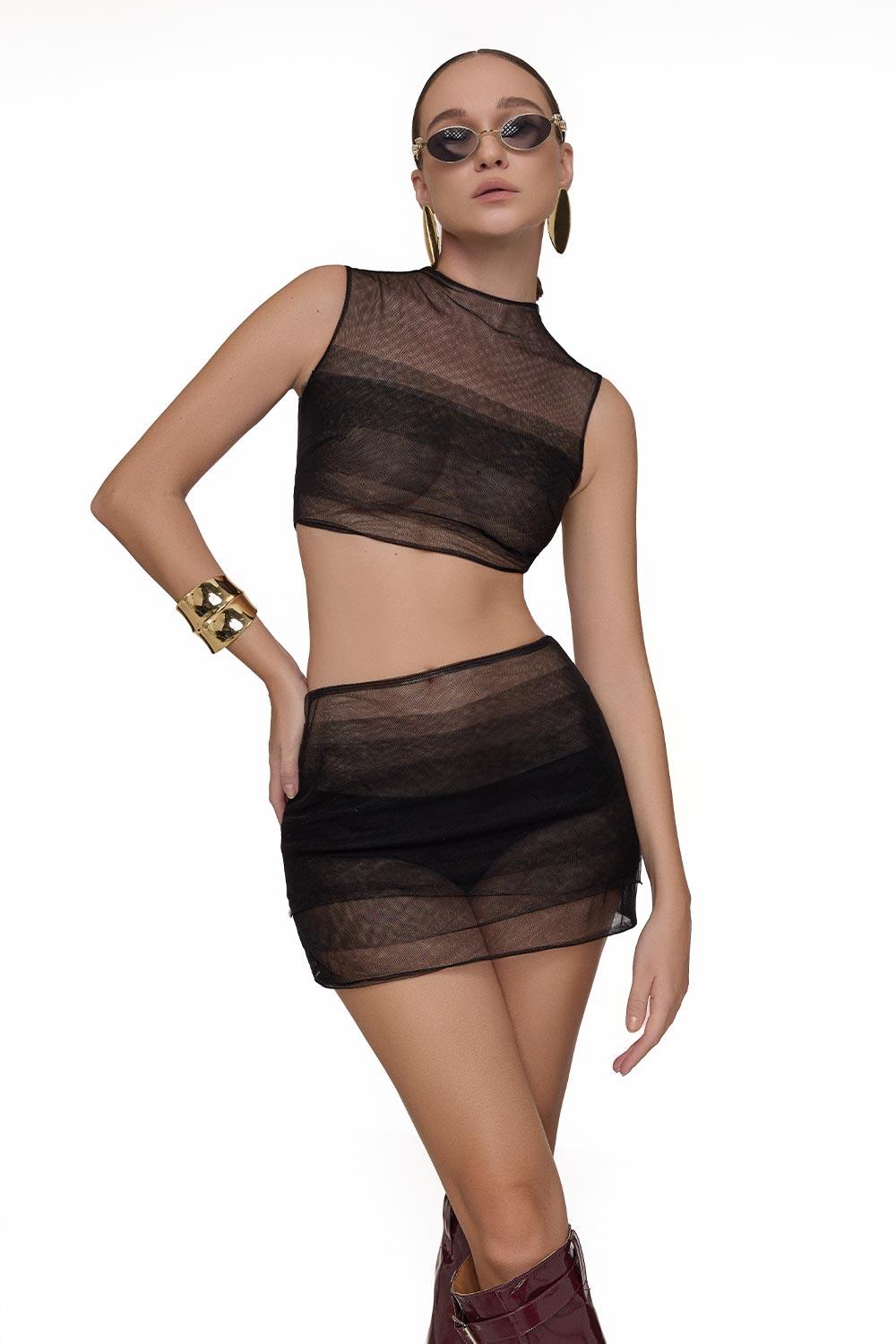 Lima Bodycon Mock Neck Mesh Mini Set