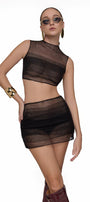 Lima Bodycon Mock Neck Mesh Mini Set