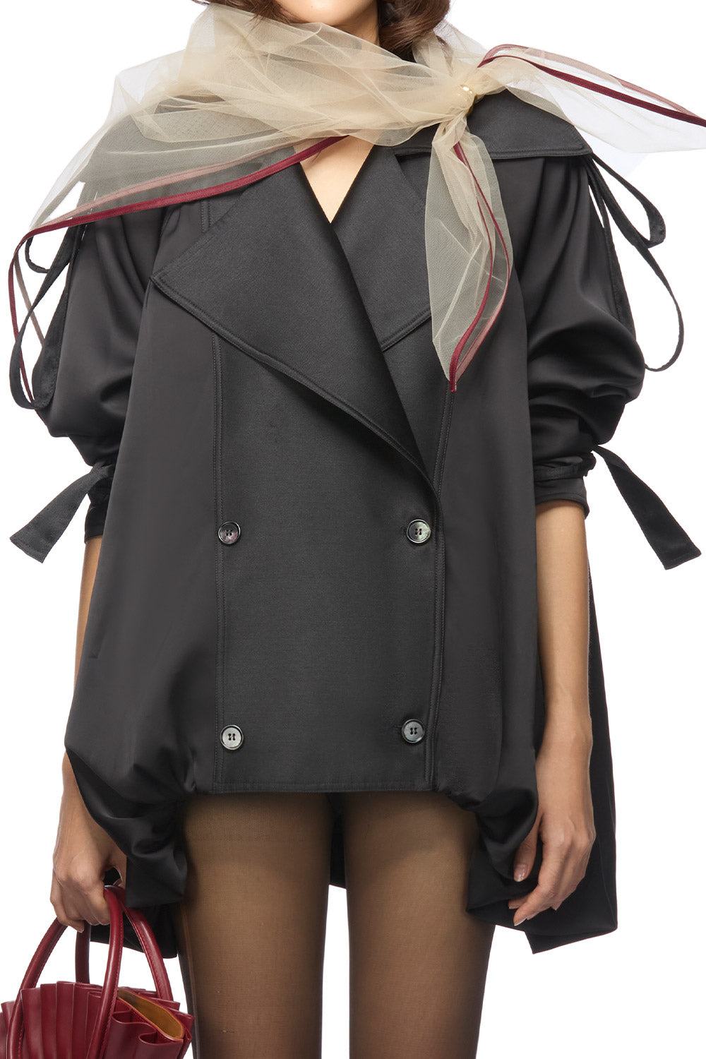 Latonya Asymmetric Double Breasted Poly Organza Coat