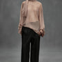 Shrimp Straight Scarf Neck Chiffon Top
