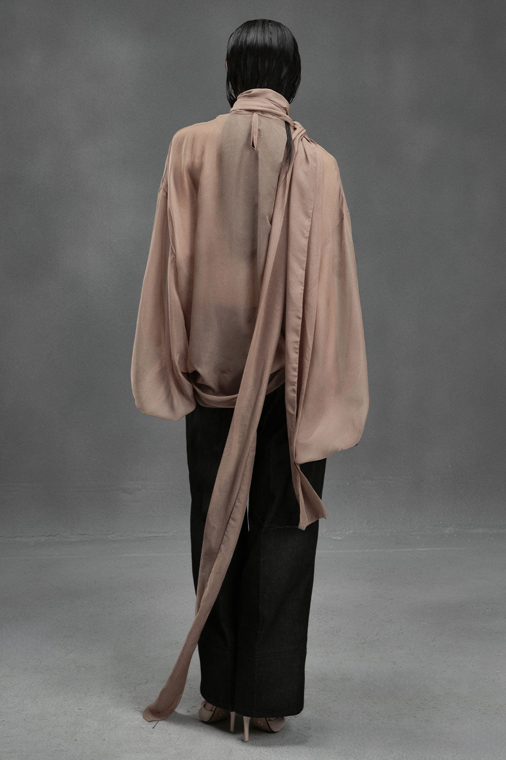 Shrimp Straight Scarf Neck Chiffon Top
