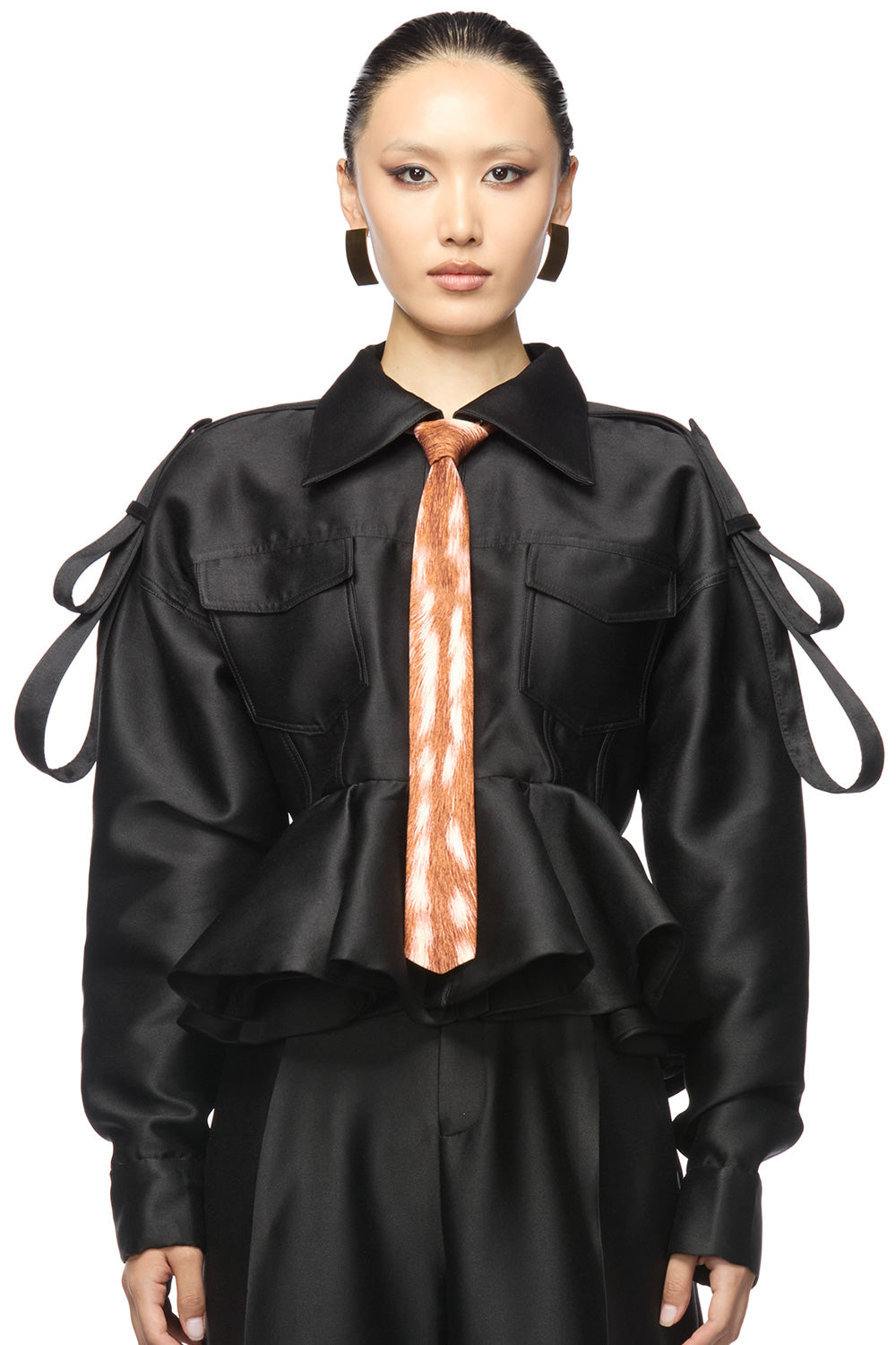 Farley Peplum Collared Neck Poly Organza Shirt