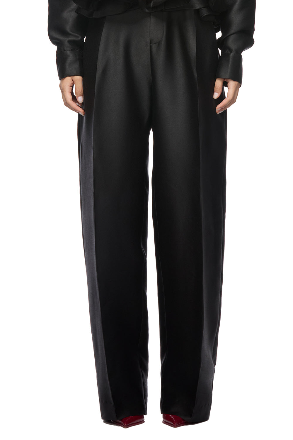 Farley Pegged Front Zipper Poly Organza Long Length Pants