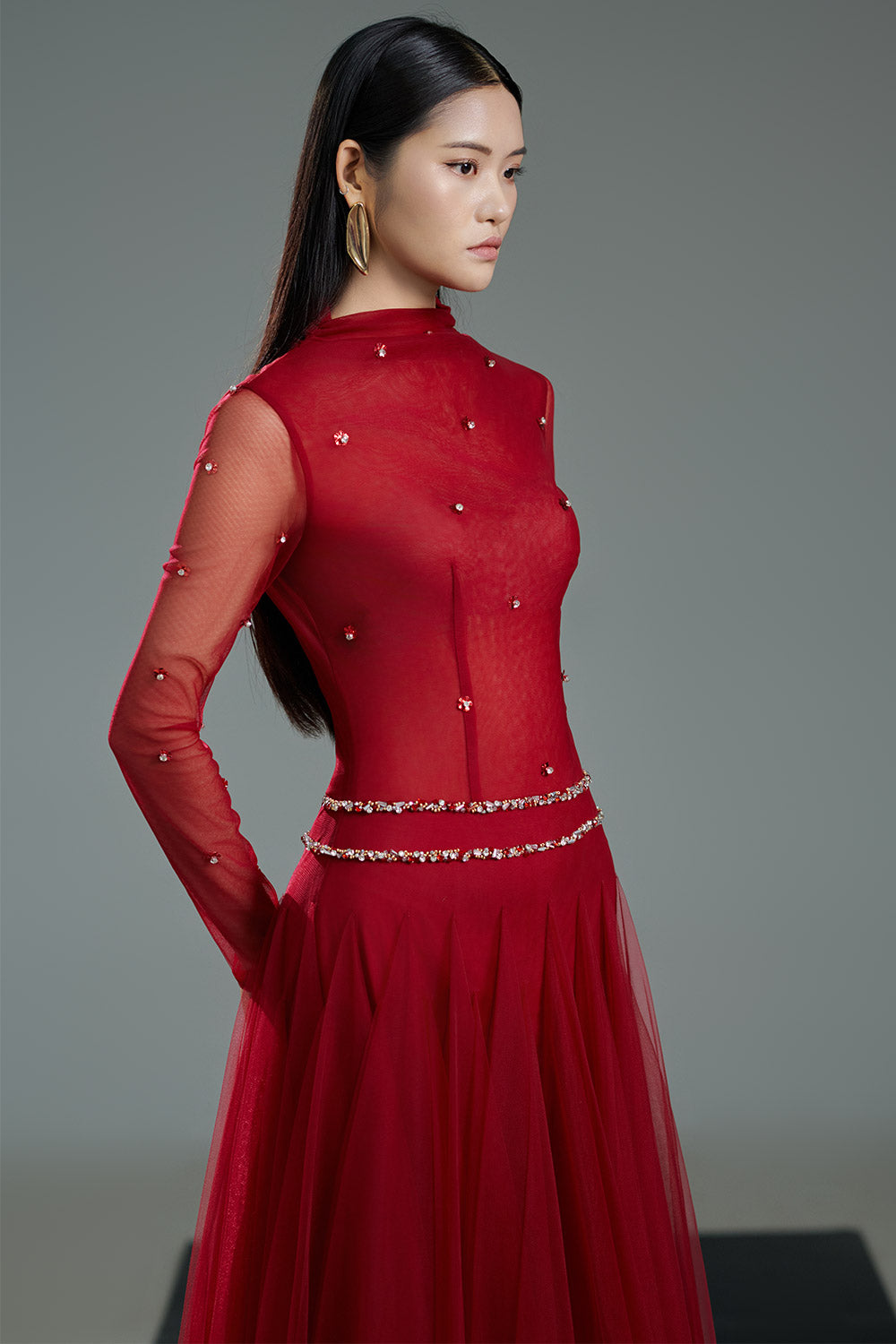 Women's Karina A-Line Long Sleeved Polyester Floor Length Dress XXS/XS/S/M/L/XL/XXL/3XL/Customize Red Mean Blvd Red / L